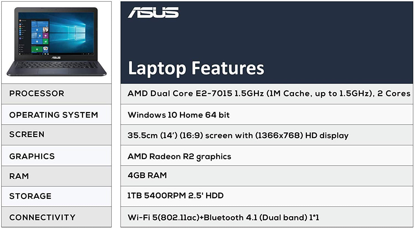 ASUS E402YA-GA067T 14-inch HD Thin & Light Entry Level Laptop