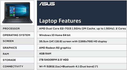 ASUS E402YA-GA067T 14-inch HD Thin & Light Entry Level Laptop