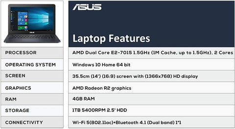 ASUS E402YA-GA067T 14-inch HD Thin & Light Entry Level Laptop1