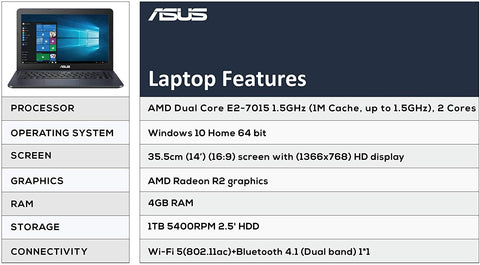 ASUS E402YA-GA067T 14-inch HD Thin & Light Entry Level Laptop